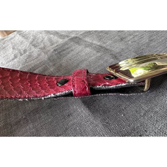 Vintage Kathy young Belt signed solid brass Buckle abstract art Red Snake Skin M - Picture 13 of 16